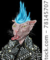 Hand-drawn stylized fashion illustration of a white Canadian Sphynx cat with blue mohawk, in a trendy biker leather coat with spikes and pyramid rivets decoration steel elements . Pets lovers art 78145707