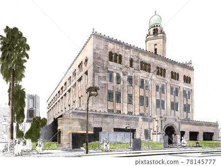 Illustration of Yokohama Customs and Landmark Tower in the distant view 78145777