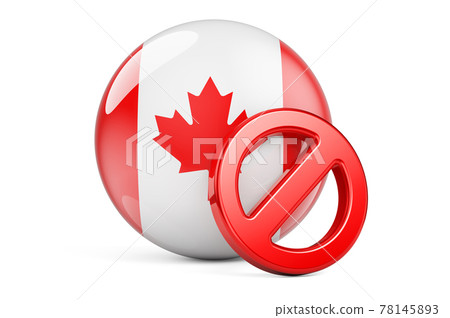 Forbidden symbol with Canadian flag. Prohibition in Canada concept, 3D rendering Forbidden symbol with Canadian flag. Prohibition in Canada concept, 3D rendering 78145893