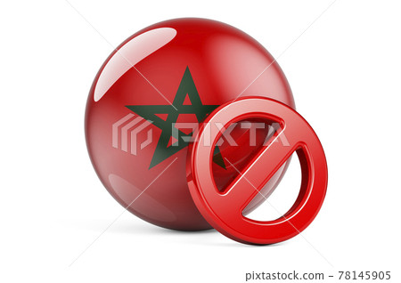 Forbidden symbol with Moroccan flag. Prohibition in Morocco concept, 3D rendering Forbidden symbol with Moroccan flag. Prohibition in Morocco concept, 3D rendering 78145905