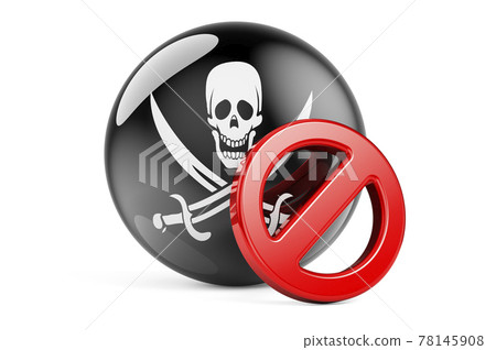 Forbidden sign with piracy flag, 3D rendering Forbidden sign with piracy flag, 3D rendering 78145908