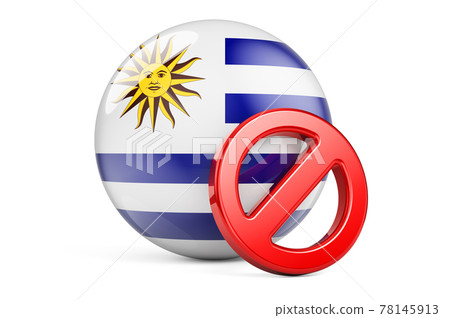 Forbidden symbol with Uruguayan flag. Prohibition in Uruguay concept, 3D rendering Forbidden symbol with Uruguayan flag. Prohibition in Uruguay concept, 3D rendering 78145913