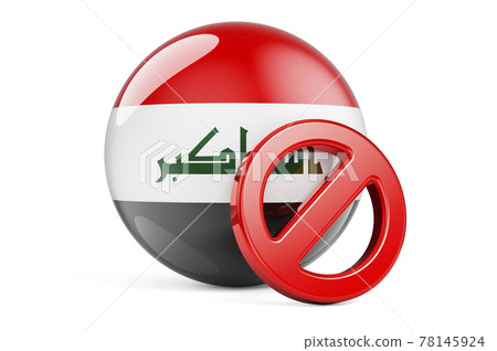Forbidden symbol with Iraqi flag. Prohibition in Iraq concept, 3D rendering Forbidden symbol with Iraqi flag. Prohibition in Iraq concept, 3D rendering 78145924