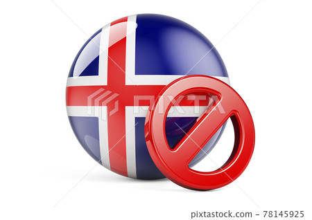Forbidden symbol with Icelandic flag. Prohibition in Iceland concept, 3D rendering Forbidden symbol with Icelandic flag. Prohibition in Iceland concept, 3D rendering 78145925