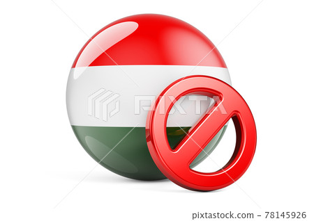 Forbidden symbol with Hungarian flag. Prohibition in Hungary concept, 3D rendering Forbidden symbol with Hungarian flag. Prohibition in Hungary concept, 3D rendering 78145926