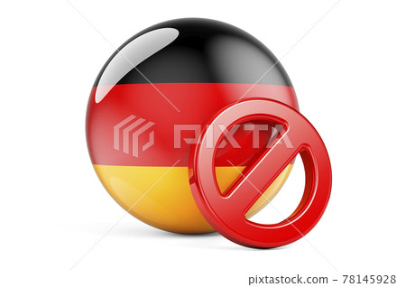Forbidden symbol with German flag. Prohibition in Germany concept, 3D rendering Forbidden symbol with German flag. Prohibition in Germany concept, 3D rendering 78145928