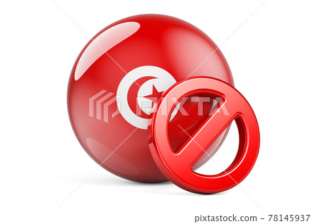 Forbidden symbol with Tunisian flag. Prohibition in Tunisia concept, 3D rendering Forbidden symbol with Tunisian flag. Prohibition in Tunisia concept, 3D rendering 78145937