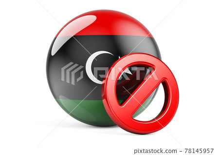 Forbidden symbol with Libyan flag. Prohibition in Libya concept, 3D rendering Forbidden symbol with Libyan flag. Prohibition in Libya concept, 3D rendering 78145957