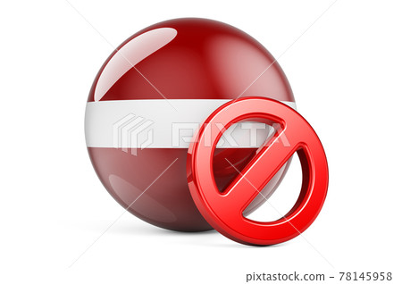 Forbidden symbol with Latvian flag. Prohibition in Latvia concept, 3D rendering 78145958