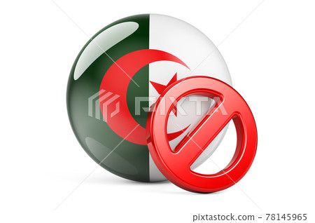 Forbidden symbol with Algerian flag. Prohibition in Algeria concept, 3D rendering Forbidden symbol with Algerian flag. Prohibition in Algeria concept, 3D rendering 78145965