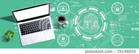 Fingerprint scanning theme with a laptop computer 78146058