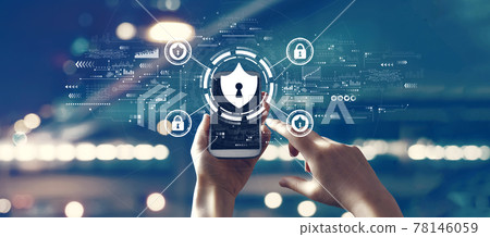Cyber security theme with person using smartphone 78146059