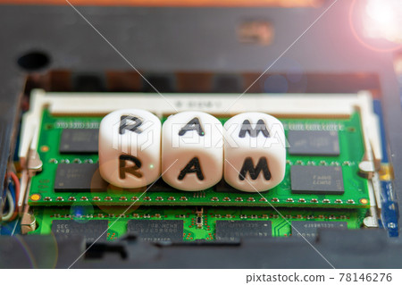 Laptop RAM concept, the inscription RAM is located on the laptop RAM chip Laptop RAM concept, the inscription RAM is located on the laptop RAM chip 78146276