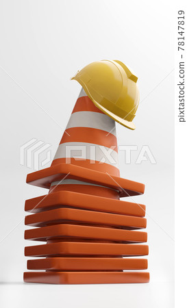 Traffic cones road cones safety helmet  3d rendering 78147819