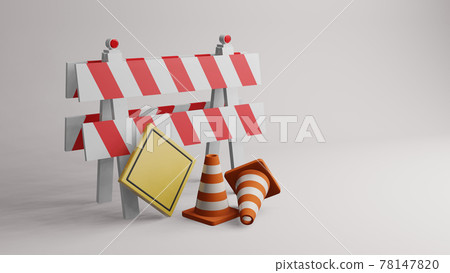 Traffic cones road cones  and road sign 3d rendering 78147820