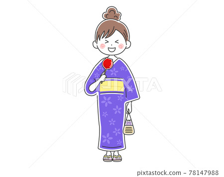 Illustration of a woman in a yukata - Stock Illustration [78147988] - PIXTA