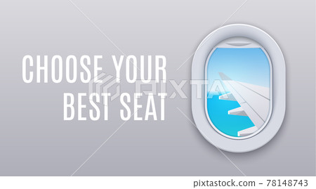 Window view plane aircraft. Plane interior travel vector flight vacation window concept banner 78148743