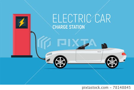 Car electric charge station vector vehicle. Eco charging hybrid electric concept illustration 78148845