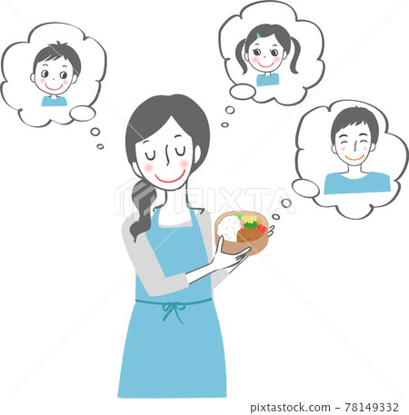 A woman in an apron making a family lunch. - Stock Illustration ...