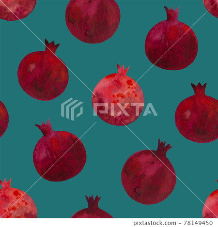 Watercolor seamless print with dark red pomegranates. Pattern with garnet fruits. Watercolor seamless print with dark red pomegranates. Pattern with garnet fruits. 78149450