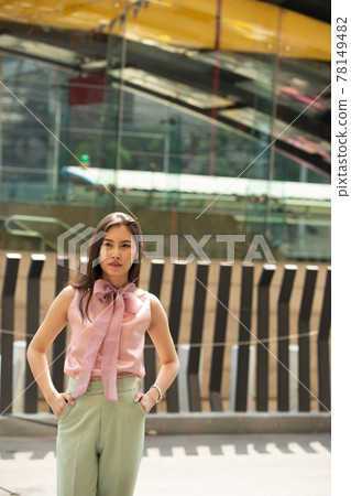 Female feels happy to walk street outdoor for shopping Female feels happy to walk street outdoor for shopping 78149482
