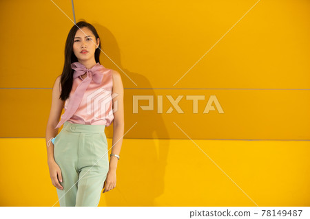 Female feels happy to walk street outdoor for shopping Female feels happy to walk street outdoor for shopping 78149487