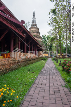 Wat Chedi Luang. THAILAND-MAY 3,2021:Chiang Saen City Temple.Chedi Luang Temple of CHIANGSAEN  in CHIANGRAI at THAILAND. 78150628