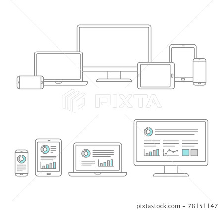 Line drawing icon set for laptops, desktops, smartphones and tablets Line drawing icon set for laptops, desktops, smartphones and tablets 78151147