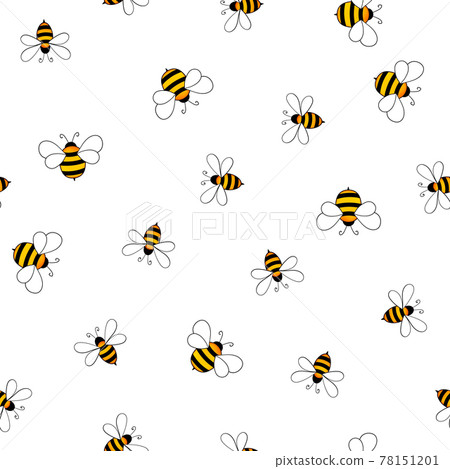 Seamless pattern with bees on white background. Small wasp. Vector illustration. Adorable cartoon character. Template design for invitation, cards, textile, fabric. Doodle style Seamless pattern with bees on white background. Small wasp. Vector illustration. Adorable cartoon character. Template design for invitation, cards, textile, fabric. Doodle style 78151201
