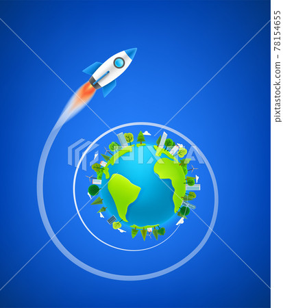 Rocket flying around the Earth Rocket flying around the Earth 78154655