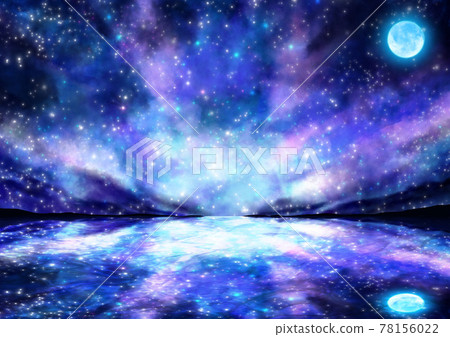 Illustration of a full moon floating in the fantastic night sea 78156022