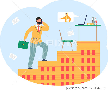 Online meeting via group call. Man talking to colleague in video conference standing near laptop Online meeting via group call. Man talking to colleague in video conference standing near laptop 78156193