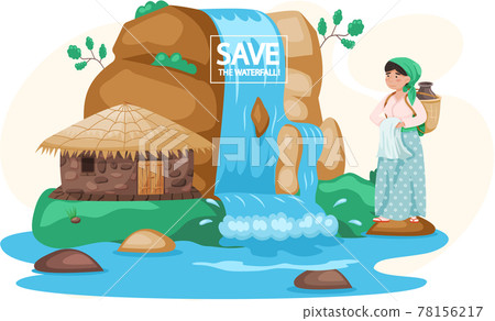 Rock and falling water, tropical waterfall. Save waterfalls concept water falling down from mountain Rock and falling water, tropical waterfall. Save waterfalls concept water falling down from mountain 78156217