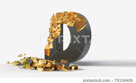 damaged black letter D reveals gold inside. 3d illustration damaged black letter D reveals gold inside. 3d illustration 78156489