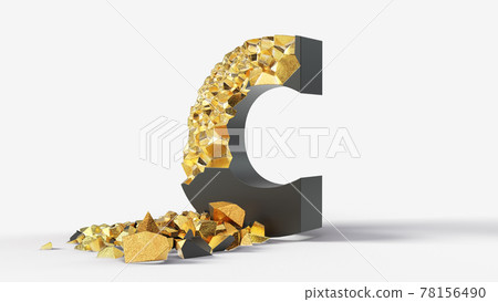 damaged black letter C reveals gold inside. 3d illustration damaged black letter C reveals gold inside. 3d illustration 78156490
