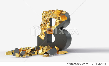 damaged black letter B reveals gold inside. 3d illustration damaged black letter B reveals gold inside. 3d illustration 78156491