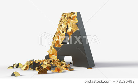 damaged black letter A reveals gold inside. 3d illustration damaged black letter A reveals gold inside. 3d illustration 78156492