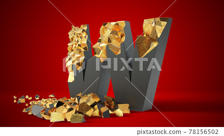 damaged black letter W reveals gold inside. 3d illustration damaged black letter W reveals gold inside. 3d illustration 78156502
