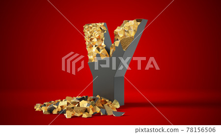 damaged black letter Y reveals gold inside. 3d illustration 78156506
