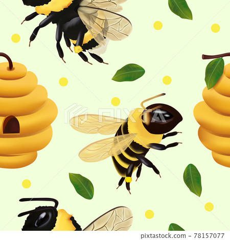 Seamless pattern with Bumble bee, beehive,... - Stock Illustration ...