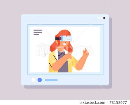 schoolgirl wearing vr headset smiling girl in digital glasses exploring virtual reality interactive services 78158077