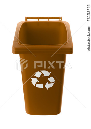 Plastic brown trash can isolated on white background 78158763