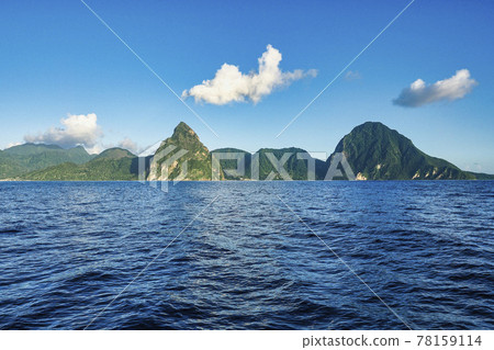 Sailing to the Pitons in the Caribbean Sea at Soufriere, St. Lucia, Lesser Antilles 78159114