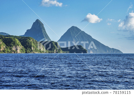 Sailing to the Pitons in the Caribbean Sea at Soufriere, St. Lucia, Lesser Antilles 78159115