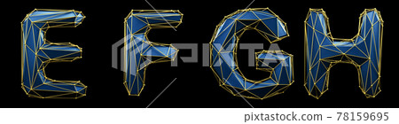Realistic 3D set of letters E, F, G, H made of low poly style. Collection symbols of low poly style blue color glass isolated on black background 3d Realistic 3D set of letters E, F, G, H made of low poly style. Collection symbols of low poly style blue color glass isolated on black background 3d 78159695