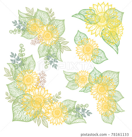 Hand-painted sunflower and botanical frame decoration material set Hand-painted sunflower and botanical frame decoration material set 78161133