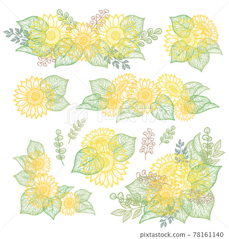 Hand-painted sunflower and botanical frame decoration material set Hand-painted sunflower and botanical frame decoration material set 78161140