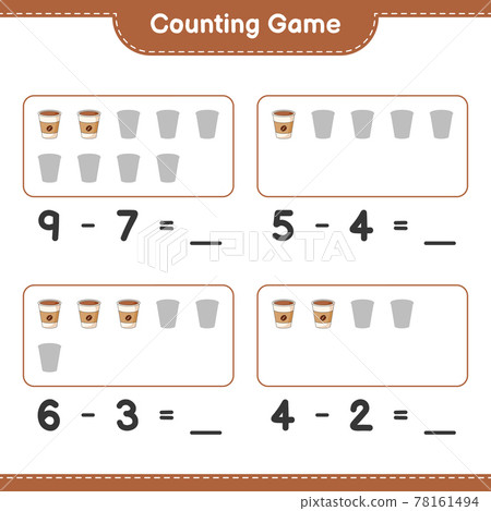 Counting game, count the number of Coffee Cup and write the result. Educational children game, printable worksheet, vector illustration 78161494