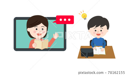 Illustration of a child (boy) studying with a tutor online 78162155