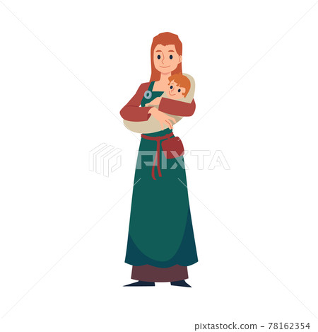 Medieval viking woman character holding baby flat vector illustration isolated. Medieval viking woman character holding baby flat vector illustration isolated. 78162354